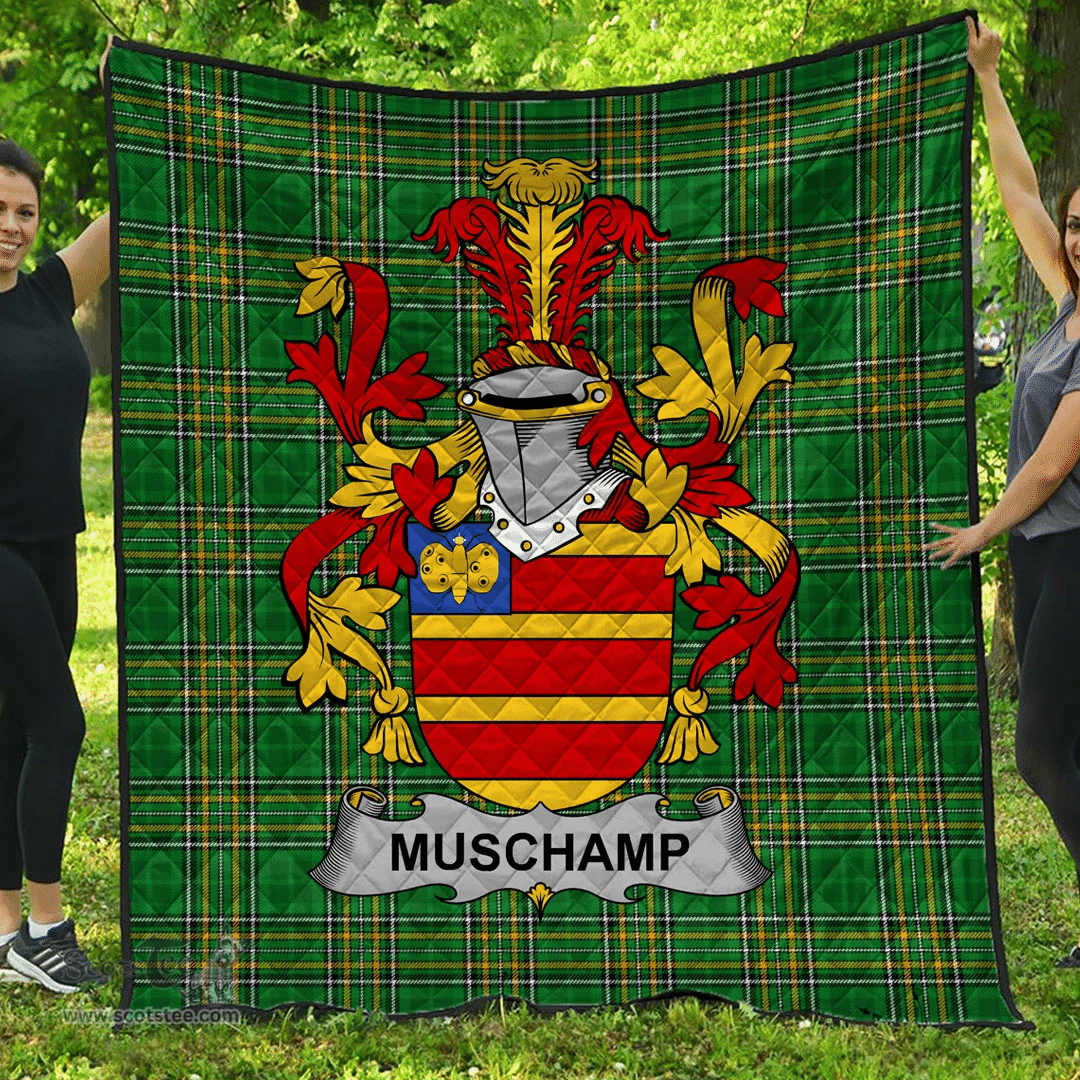 Scottish Muschamp Irish Coat of Arms Family Crest Quilt Irish National Tartan Irish County Quilts