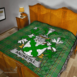 Scottish Ancketill Irish Coat of Arms Family Crest Quilt Irish National Tartan Irish County Quilts