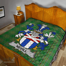 Scottish Nevill Or Neville Irish Coat of Arms Family Crest Quilt Irish National Tartan Irish County Quilts