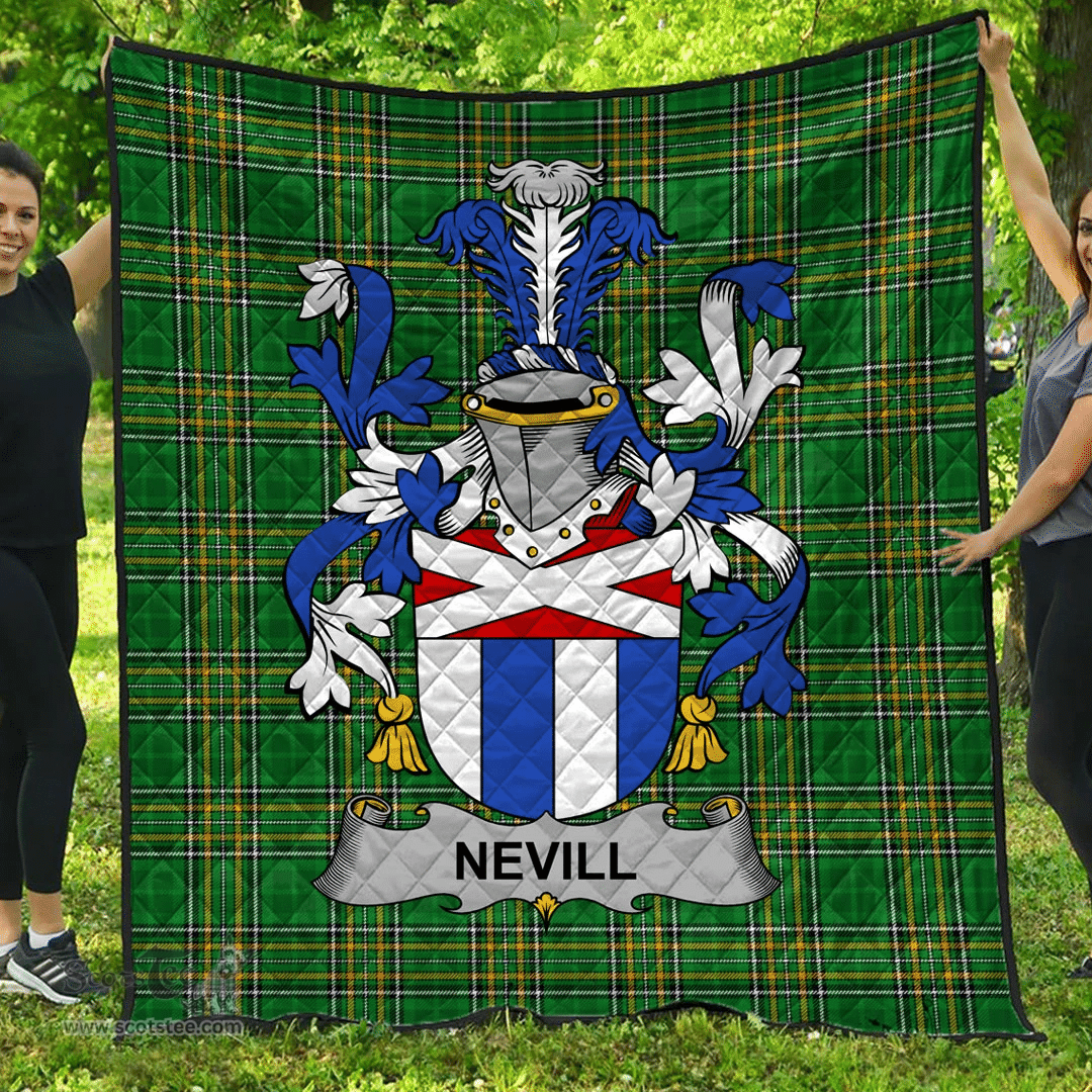 Scottish Nevill Or Neville Irish Coat of Arms Family Crest Quilt Irish National Tartan Irish County Quilts