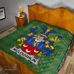 Scottish Mcloughlin Or Loughlin Irish Coat of Arms Family Crest Quilt Irish National Tartan Irish County Quilts