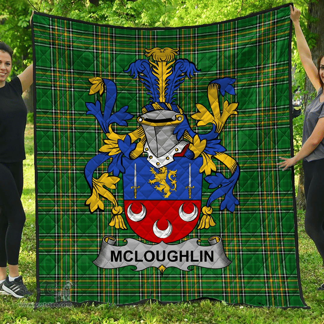 Scottish Mcloughlin Or Loughlin Irish Coat of Arms Family Crest Quilt Irish National Tartan Irish County Quilts