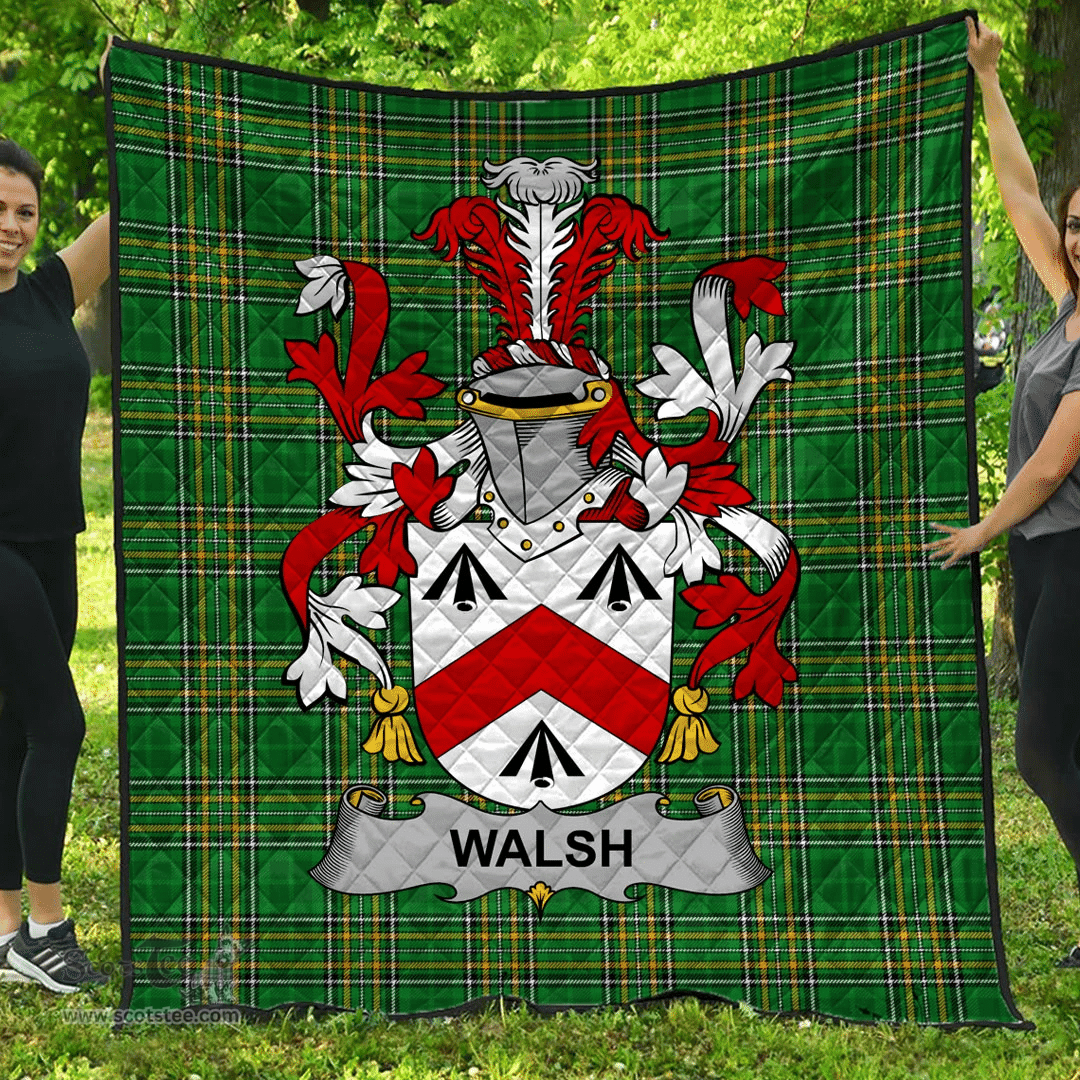Scottish Walsh Irish Coat of Arms Family Crest Quilt Irish National Tartan Irish County Quilts