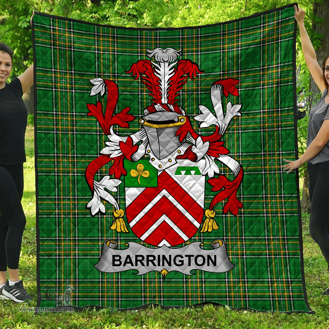 Scottish Barrington Irish Coat of Arms Family Crest Quilt Irish National Tartan Irish County Quilts