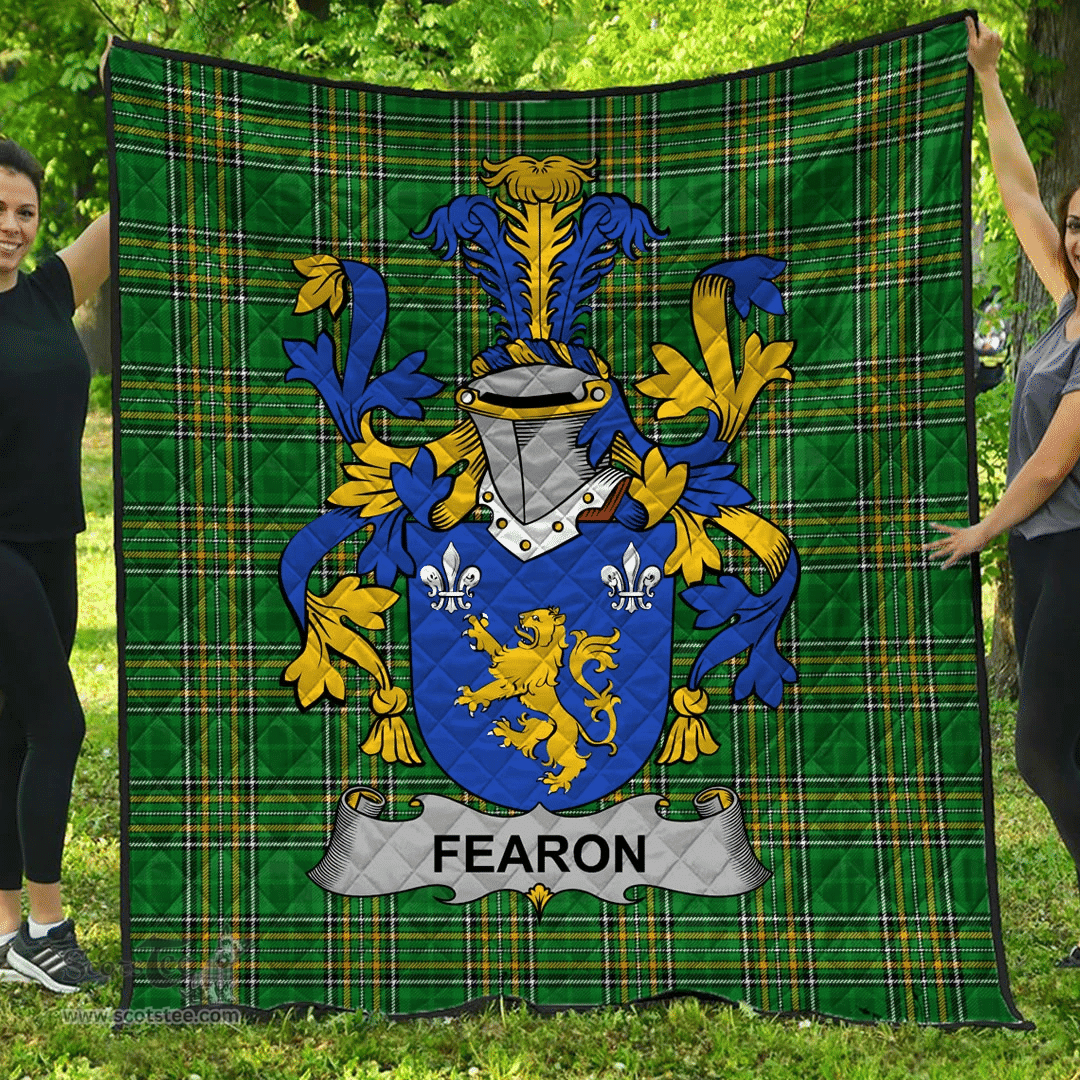 Scottish Fearon Or O'Fearon Irish Coat of Arms Family Crest Quilt Irish National Tartan Irish County Quilts