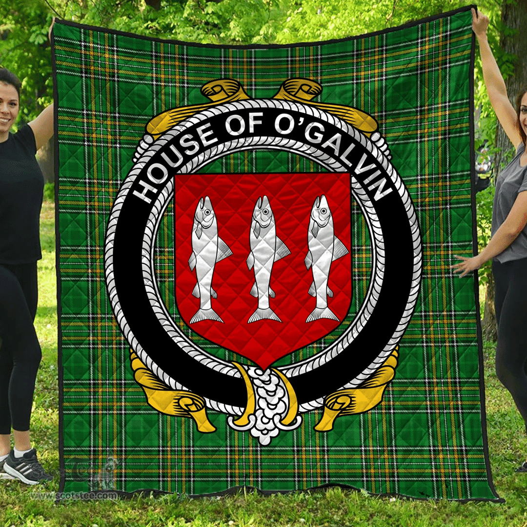 Scottish House Of O'Galvin Irish Coat of Arms Family Crest Quilt Irish National Tartan Irish County Quilts