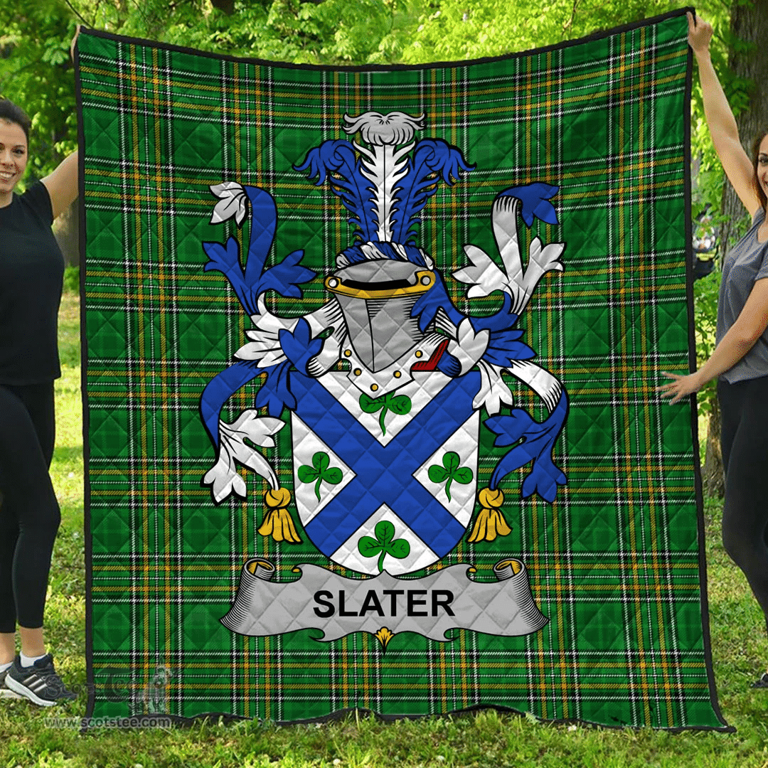 Scottish Slater Or Slator Irish Coat of Arms Family Crest Quilt Irish National Tartan Irish County Quilts