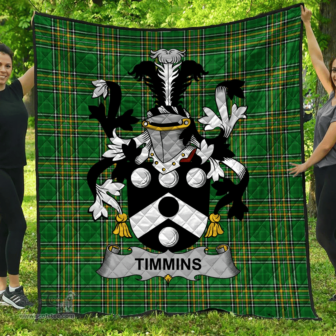 Scottish Timmins Irish Coat of Arms Family Crest Quilt Irish National Tartan Irish County Quilts