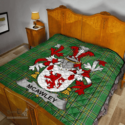 Scottish Mcawley Or Mccawley Irish Coat of Arms Family Crest Quilt Irish National Tartan Irish County Quilts