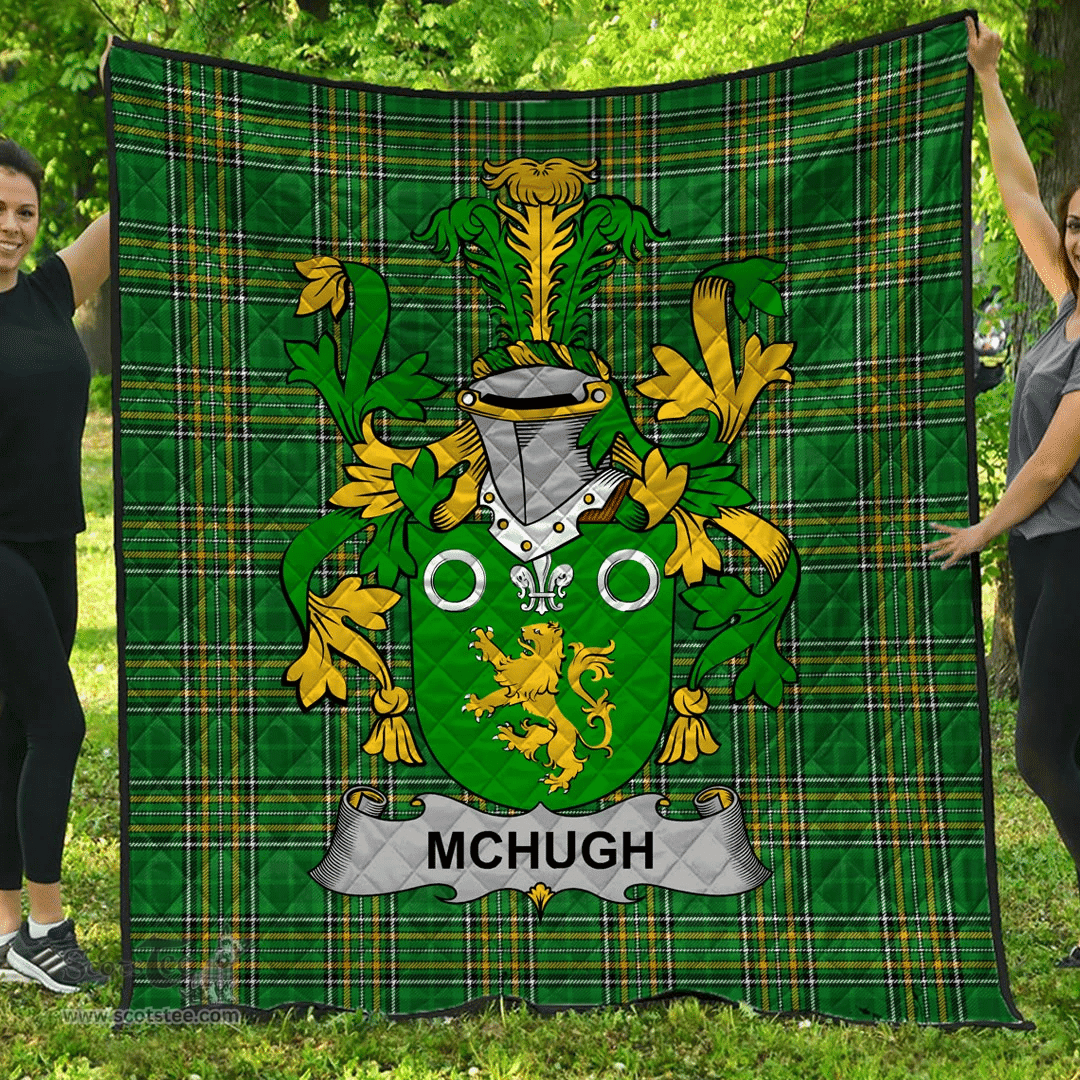 Scottish Mchugh Or Machugh Irish Coat of Arms Family Crest Quilt Irish National Tartan Irish County Quilts