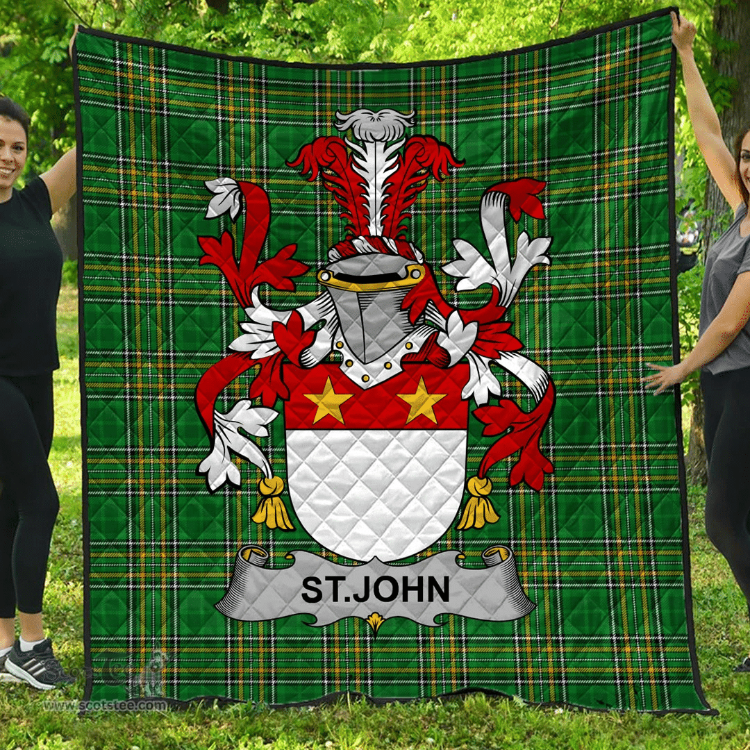 Scottish St.John Irish Coat of Arms Family Crest Quilt Irish National Tartan Irish County Quilts