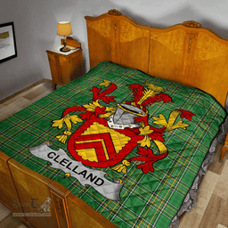 Scottish Clelland Or Mcclelland Irish Coat of Arms Family Crest Quilt Irish National Tartan Irish County Quilts