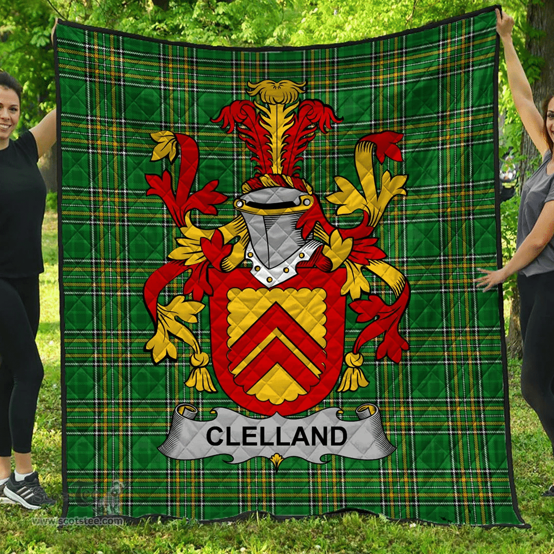Scottish Clelland Or Mcclelland Irish Coat of Arms Family Crest Quilt Irish National Tartan Irish County Quilts