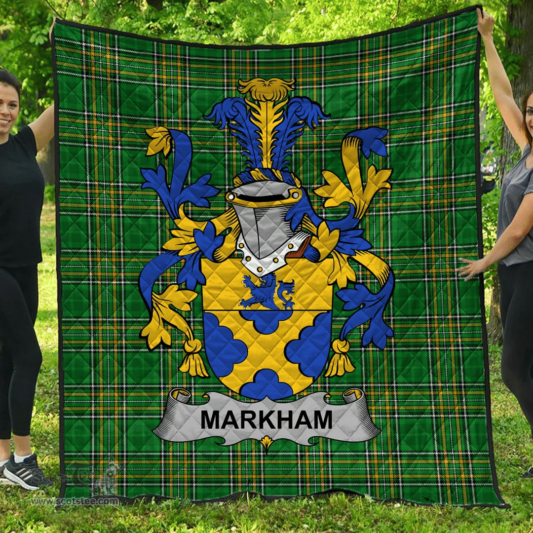 Scottish Markham Irish Coat of Arms Family Crest Quilt Irish National Tartan Irish County Quilts