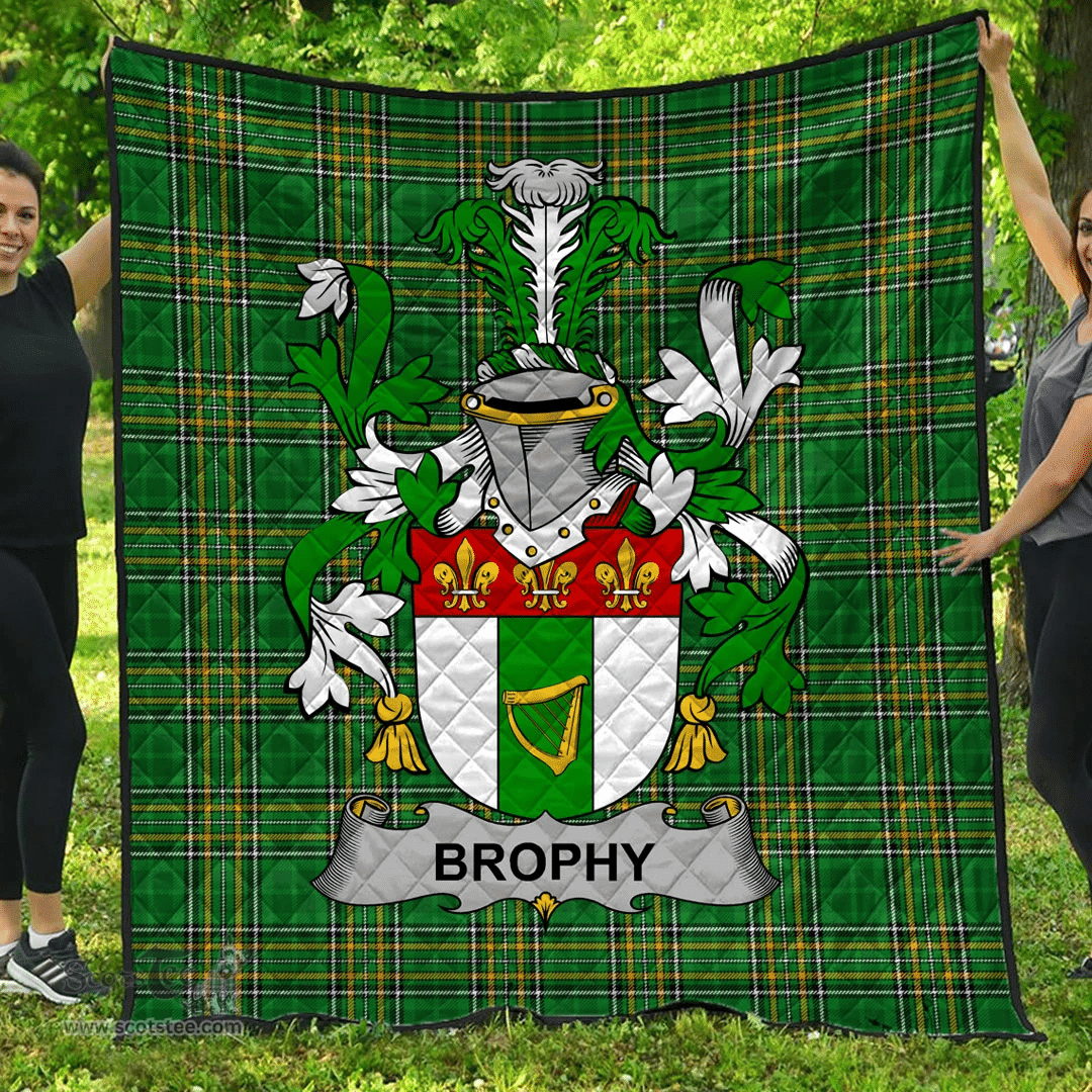 Scottish Brophy Or O'Brophy Irish Coat of Arms Family Crest Quilt Irish National Tartan Irish County Quilts