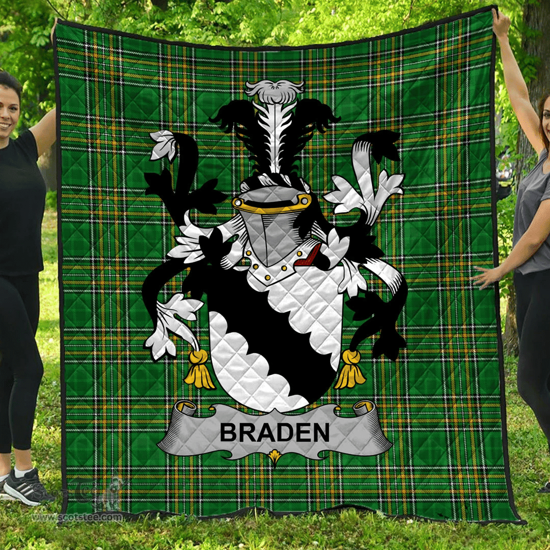 Scottish Braden Or O'Braden Irish Coat of Arms Family Crest Quilt Irish National Tartan Irish County Quilts