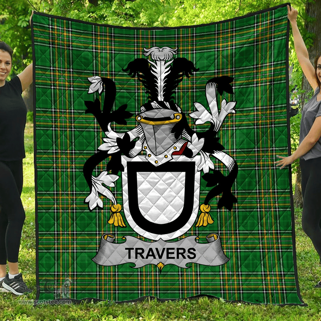 Scottish Travers Irish Coat of Arms Family Crest Quilt Irish National Tartan Irish County Quilts