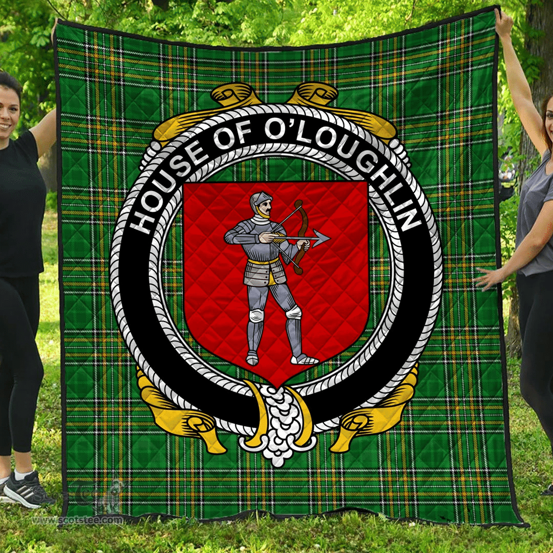 Scottish House Of O'Loughlin Irish Coat of Arms Family Crest Quilt Irish National Tartan Irish County Quilts