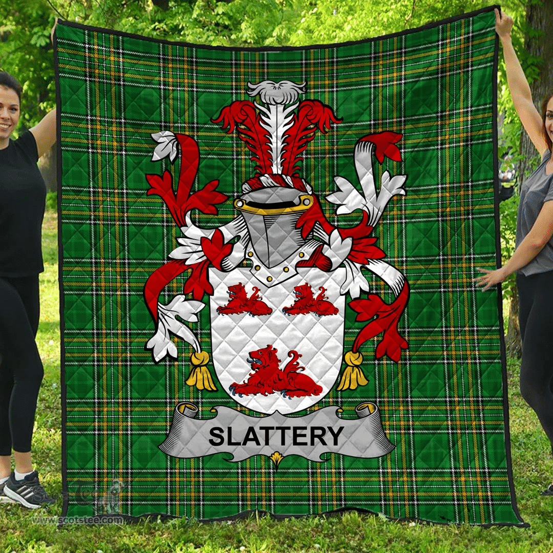 Scottish Slattery Or O'Slattery Irish Coat of Arms Family Crest Quilt Irish National Tartan Irish County Quilts