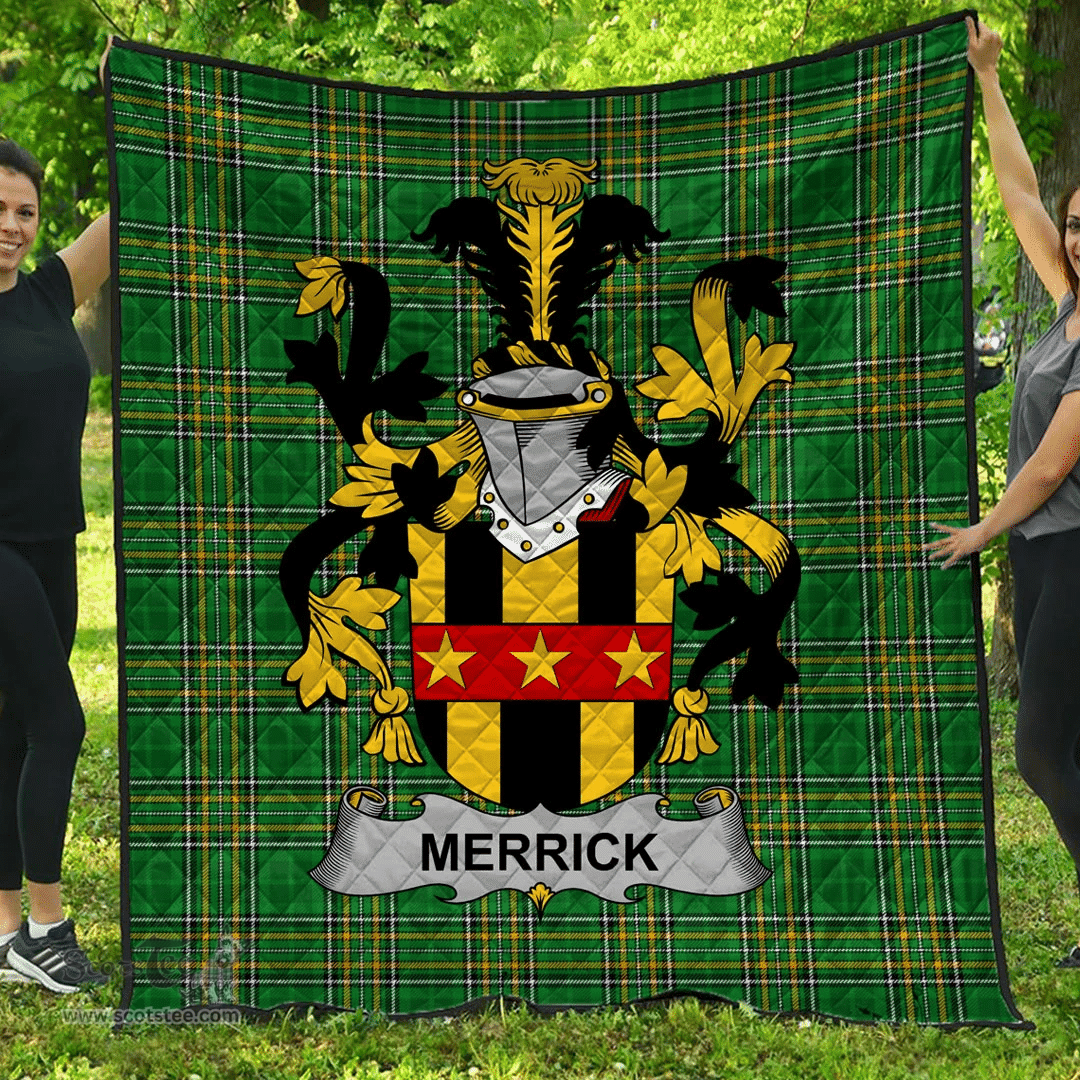 Scottish Merrick Or Meyrick Irish Coat of Arms Family Crest Quilt Irish National Tartan Irish County Quilts