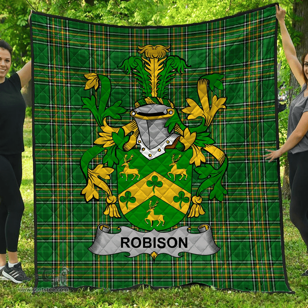 Scottish Robison Or Robinson Irish Coat of Arms Family Crest Quilt Irish National Tartan Irish County Quilts
