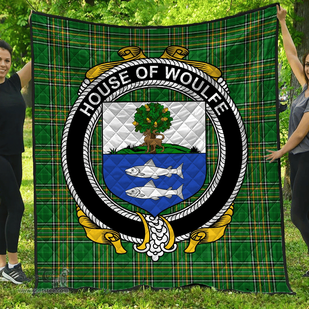 Scottish House Of Woulfe Irish Coat of Arms Family Crest Quilt Irish National Tartan Irish County Quilts