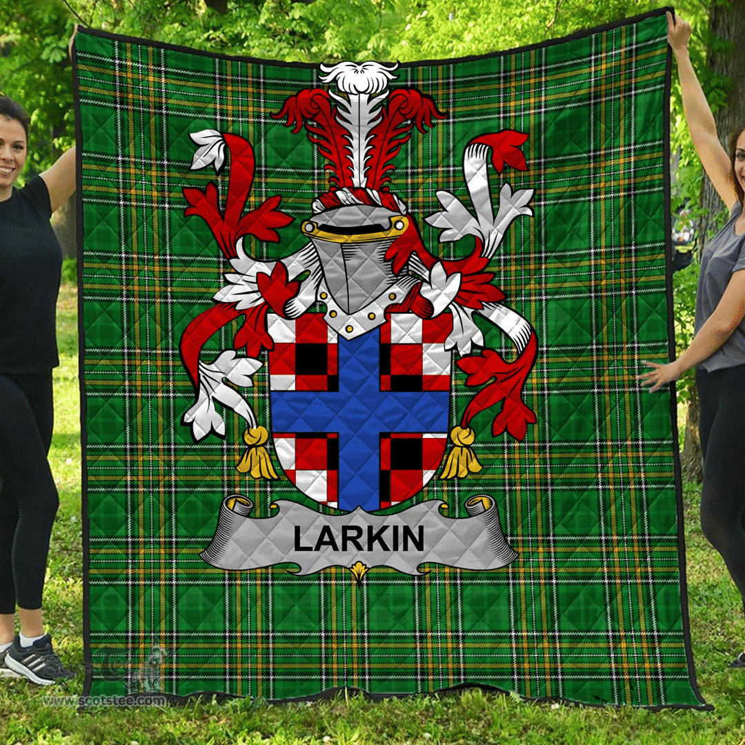 Scottish Larkin Or O'Larkin Irish Coat of Arms Family Crest Quilt Irish National Tartan Irish County Quilts
