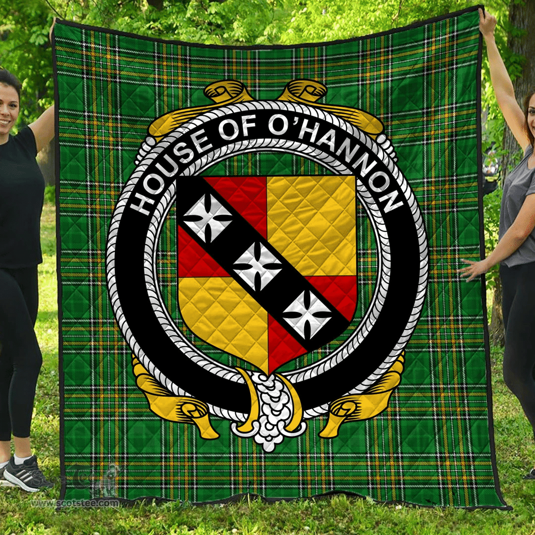 Scottish House Of O'Hannon Irish Coat of Arms Family Crest Quilt Irish National Tartan Irish County Quilts
