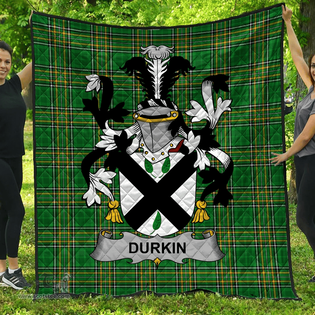 Scottish Durkin Or O'Durkin Irish Coat of Arms Family Crest Quilt Irish National Tartan Irish County Quilts