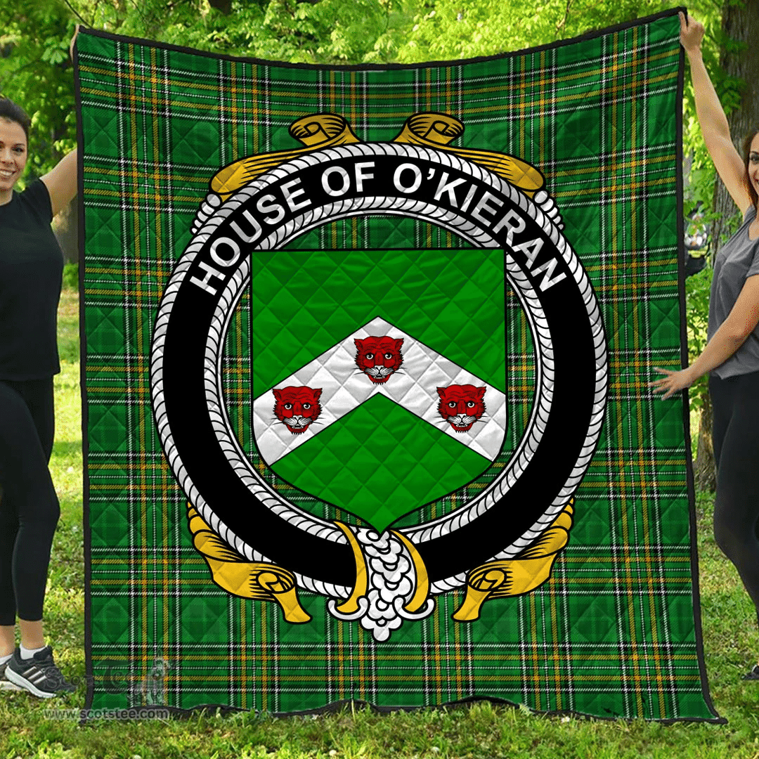 Scottish House Of O'Kieran Irish Coat of Arms Family Crest Quilt Irish National Tartan Irish County Quilts