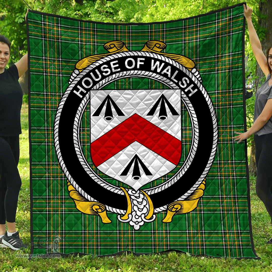 Scottish House Of Walsh Irish Coat of Arms Family Crest Quilt Irish National Tartan Irish County Quilts