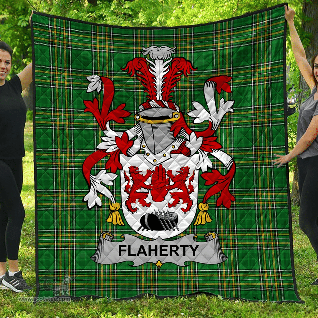 Scottish Flaherty Or O'Flaherty Irish Coat of Arms Family Crest Quilt Irish National Tartan Irish County Quilts