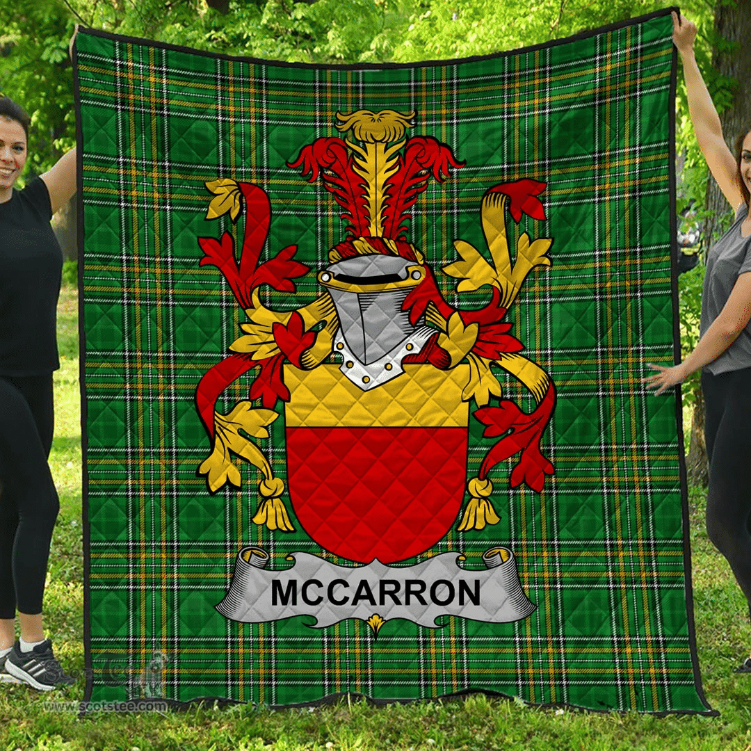 Scottish Mccarron Irish Coat of Arms Family Crest Quilt Irish National Tartan Irish County Quilts