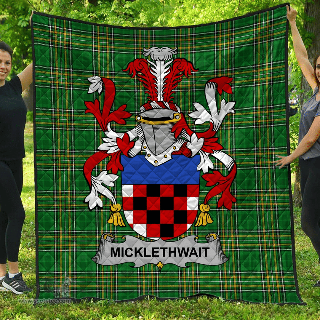 Scottish Micklethwait Irish Coat of Arms Family Crest Quilt Irish National Tartan Irish County Quilts