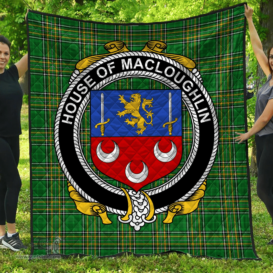 Scottish House Of Macloughlin (Tirconnell) Irish Coat of Arms Family Crest Quilt Irish National Tartan Irish County Quilts