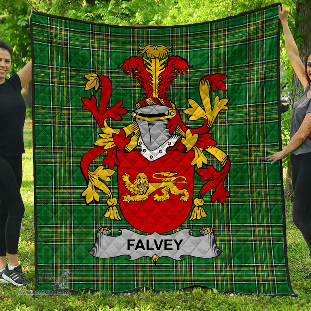 Scottish Falvey Or O'Falvey Irish Coat of Arms Family Crest Quilt Irish National Tartan Irish County Quilts