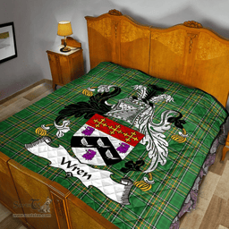 Scottish Wren Or Wrenn Irish Coat of Arms Family Crest Quilt Irish National Tartan Irish County Quilts
