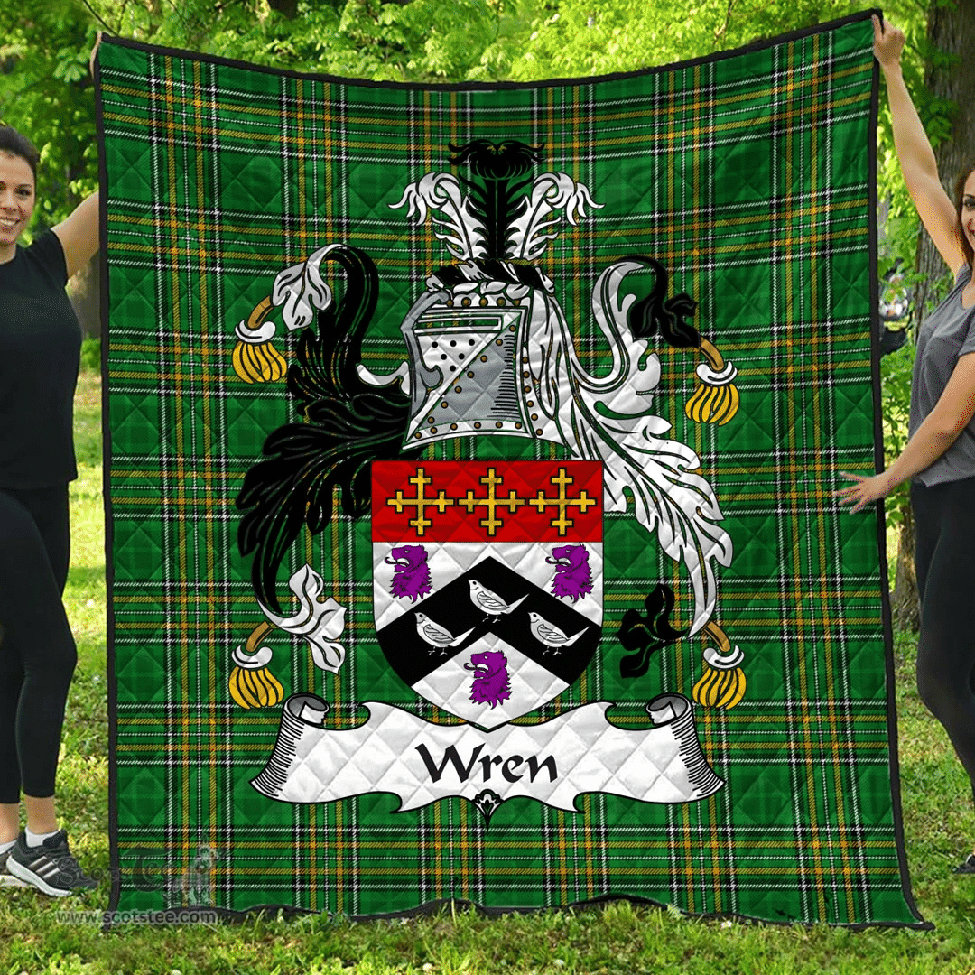 Scottish Wren Or Wrenn Irish Coat of Arms Family Crest Quilt Irish National Tartan Irish County Quilts