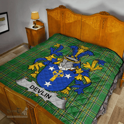 Scottish Devlin Or O'Devlin Irish Coat of Arms Family Crest Quilt Irish National Tartan Irish County Quilts