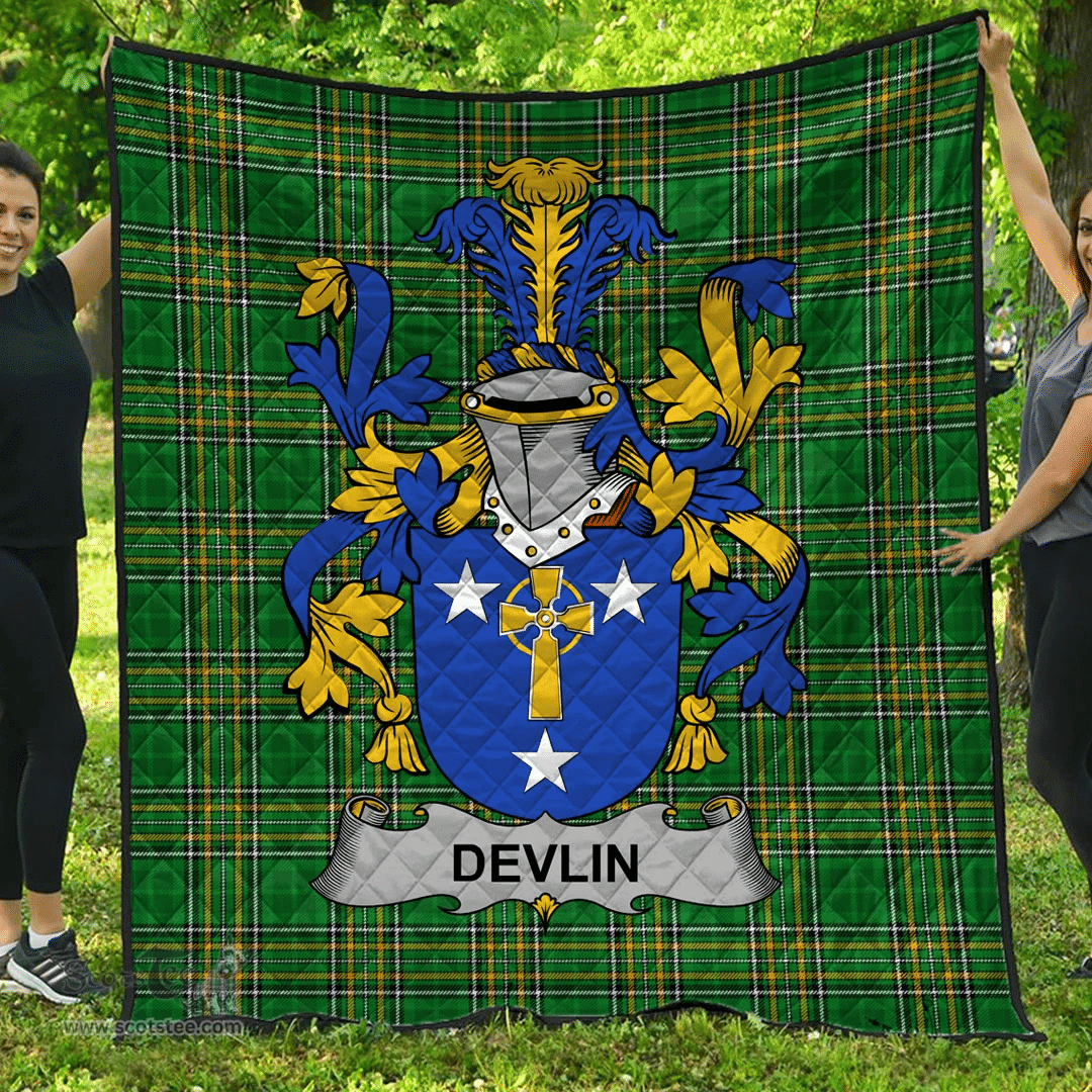 Scottish Devlin Or O'Devlin Irish Coat of Arms Family Crest Quilt Irish National Tartan Irish County Quilts