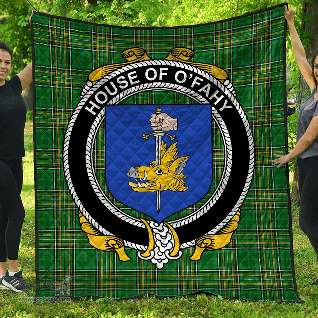 Scottish House Of O'Fahy Irish Coat of Arms Family Crest Quilt Irish National Tartan Irish County Quilts