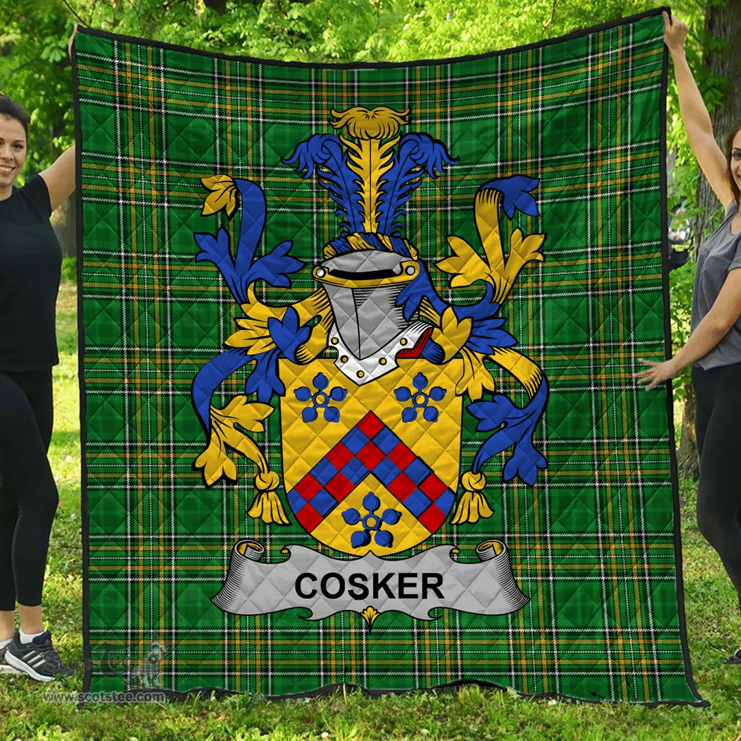 Scottish Cosker Or Mccosker Irish Coat of Arms Family Crest Quilt Irish National Tartan Irish County Quilts