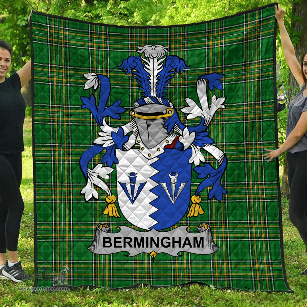 Scottish Bermingham Irish Coat of Arms Family Crest Quilt Irish National Tartan Irish County Quilts