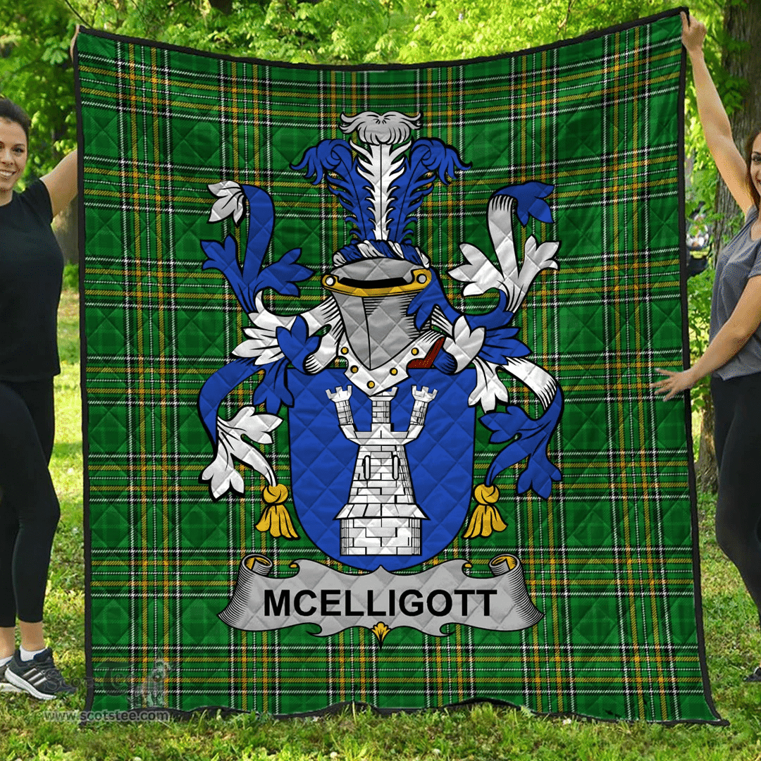 Scottish Mcelligott Irish Coat of Arms Family Crest Quilt Irish National Tartan Irish County Quilts