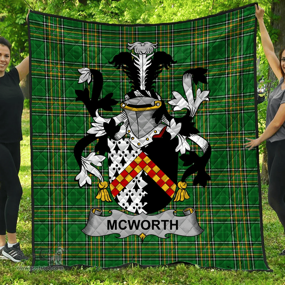 Scottish Mcworth Or Macworth Irish Coat of Arms Family Crest Quilt Irish National Tartan Irish County Quilts