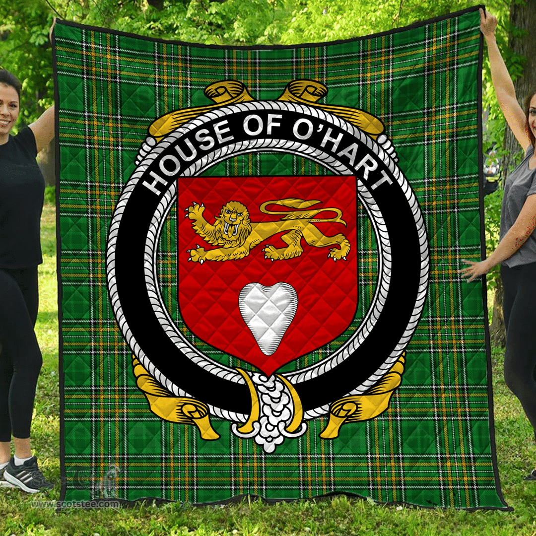 Scottish House Of O'Hart Irish Coat of Arms Family Crest Quilt Irish National Tartan Irish County Quilts