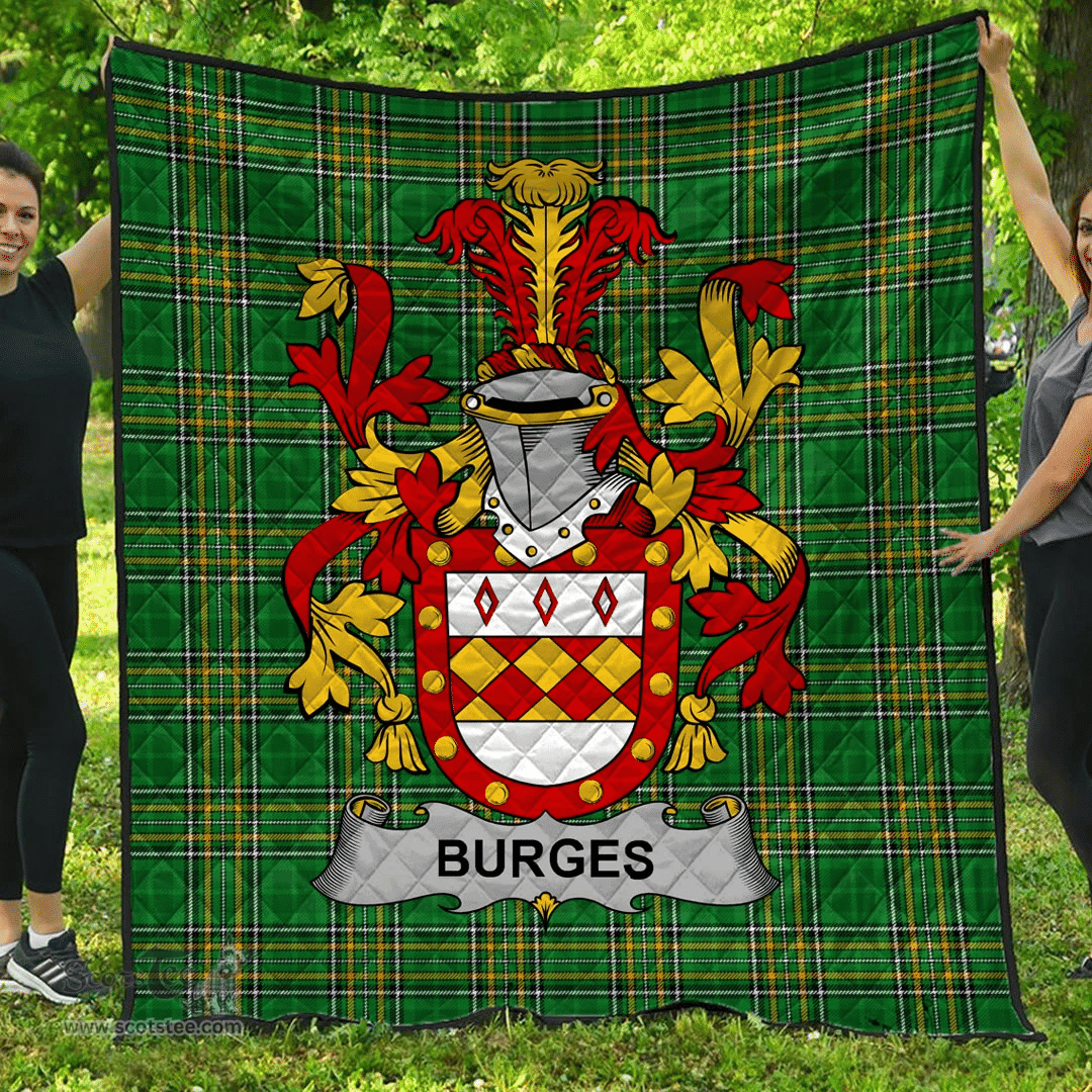 Scottish Burges Irish Coat of Arms Family Crest Quilt Irish National Tartan Irish County Quilts