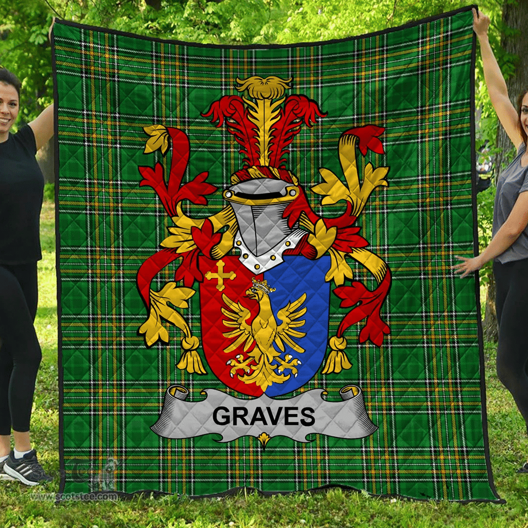 Scottish Graves Or Greaves Irish Coat of Arms Family Crest Quilt Irish National Tartan Irish County Quilts