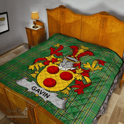 Scottish Gavin Or O'Gavan Irish Coat of Arms Family Crest Quilt Irish National Tartan Irish County Quilts