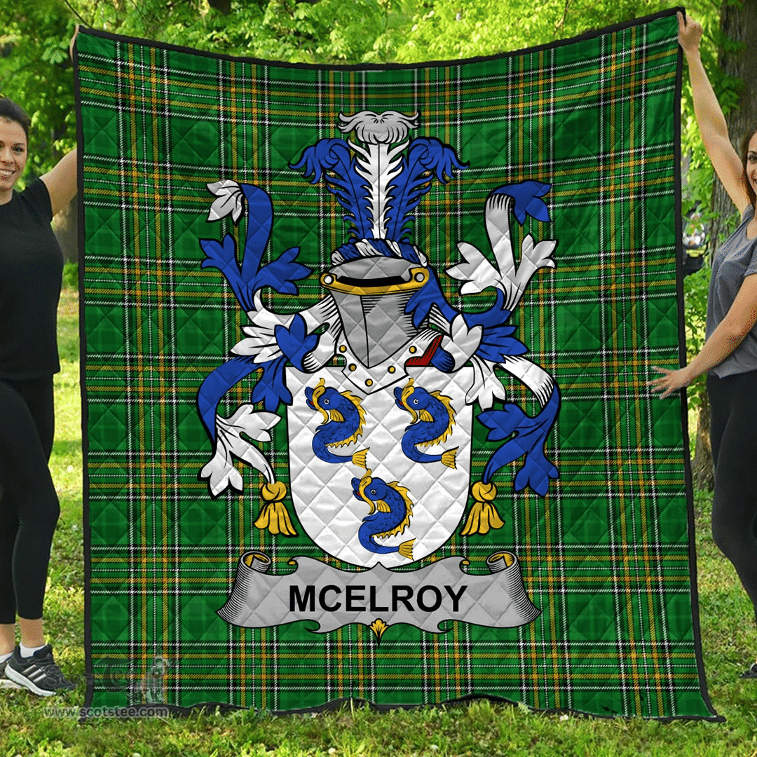 Scottish Mcelroy Or Gilroy Irish Coat of Arms Family Crest Quilt Irish National Tartan Irish County Quilts